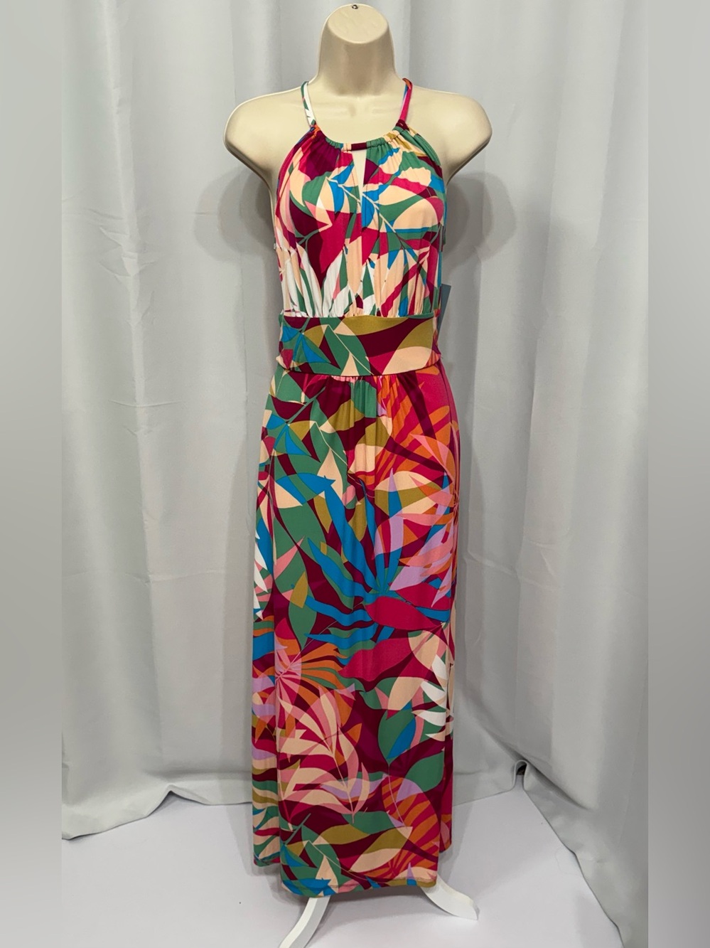 London Times Women Multicolor Halter Neck Sleeveless Stretch Summer Maxi Dress 8